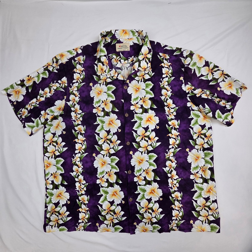 Royal Hawaiian Creations Mens Hibiscus Floral Shirt 3XL Purple Aloha Tropical